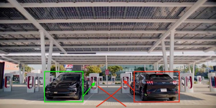 Look closely: Tesla's video celebrating a Mustang EV using its Supercharger hides a potential pain point for other drivers